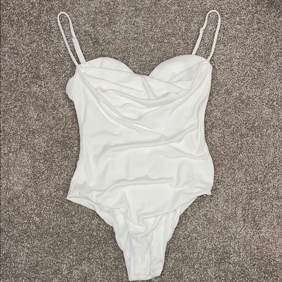 Zara Elegant White Draped Bodysuit - Picture 1 of 5